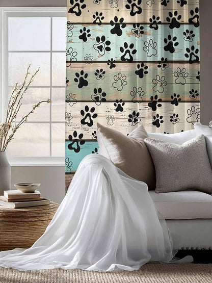 Sheer Curtains 72 Inches Long, Sage Green Brown Paw Prints Semi Sheer Curtains Light Filtering Window Treatment, Vintage Farmhouse Wooden Grain Privacy Voile Drapes for Living Room Bedroom 52x72 Inch