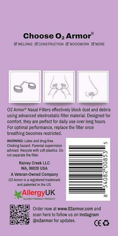 O2 Armor Nose Filters for Welders & Allergies - Nose Filter for Dust - Nasal Filters for Welding - Nose Dust Mask for Construction (50 Pack, Size Small)