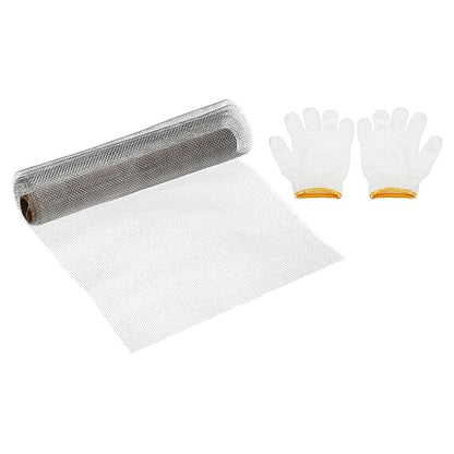 PATIKIL 40" L x 16" W Woven Wire Mesh, 14 Mesh 304 Stainless Steel Air Vent Filter Screen with Gloves for Window Security Vent Cover Filtration Animals Fence
