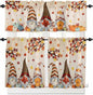 Fall Kitchen Curtain Set, Orange Pumpkins Thanksgiving Gnomes Autumn Maple Leaf Window Valance and Tiers 24" Length, Light Filtering Short Curtains Valance for Cafe Bathroom Bedroom 54"x18"