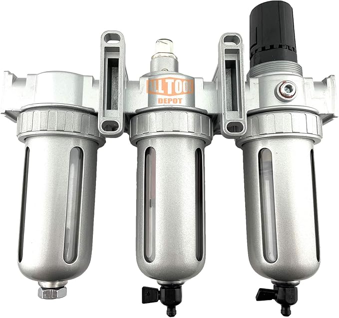 3/8" NPT MID FLOW Filter Regulator Coalescing Desiccant Dryer System For Compressed Air Lines, Poly Bowls, Great For Paint Spray And Plasma Cutter (MANUAL DRAIN)