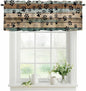 Dog Paws Valance Curtains for Kitchen, Teal Brown Wood Grain Privacy Rod Pocket Valance Curtain, Light-Filtering Window Treatment for Bedroom Bathroom, 54"x18"