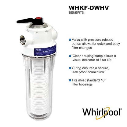 Whirlpool 10 x 2.5 Inch Whole House Water Filtration System WHKF-DWHV, 3/4" Ports, Clear Housing, NSF Certified Water Filter WHKF-GD05 Included