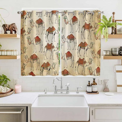 2 Panel Kitchen Cafe Curtains, Desert Sand Camel Sunlight Filtering Nature Air Through, Home Decor Window Covering Tier Curtains for Living Room 104W x 72L inch Summer Tropical Animals Vintage Beige