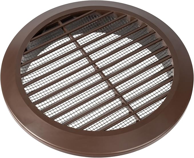 Brown 6" Inch Round Ventilation Grille with Screen mesh. (Duct 6Ø / Grille 7Ø) Ventilation Applications. Indoor and Outdoor Vent Cover - Air Vent Cover for Air Intake, Exhaust