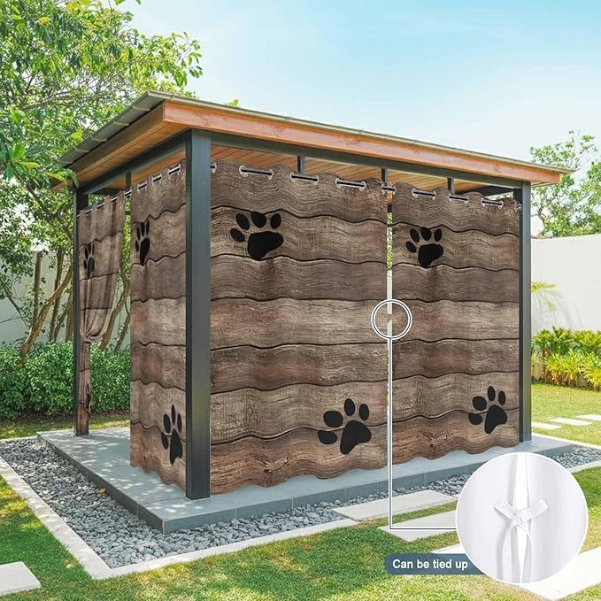 Wood Grain Outdoor Curtains for Patio Claws Animals Wooden Brown Vintage Waterproof Outside Curtains with Grommet Top Weatherproof Curtain for Cabana Pergola Gazebo, 1 Panel, 54" W x 108" L
