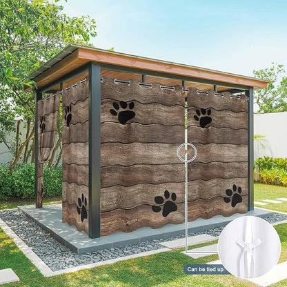 Wood Grain Outdoor Curtains for Patio Claws Animals Wooden Brown Vintage Waterproof Outside Curtains with Grommet Top Weatherproof Curtain for Cabana Pergola Gazebo, 1 Panel, 54" W x 108" L