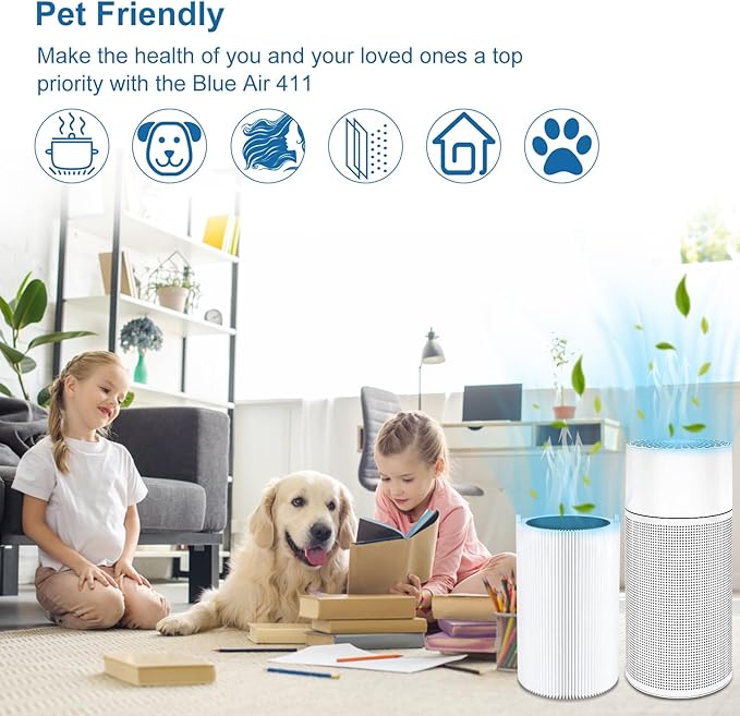 Blue Air 411 Replacement Filter Compatible with Blueair 411 Genuine, Blue Pure 411+,411 Auto & Mini, Efficient Dust Dander Filter&Odor Smoke Activated Carbon Filter, 1 Cleaning Brush(3 Pack Filters)