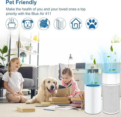 Blue Air 411 Replacement Filter Compatible with Blueair 411 Genuine, Blue Pure 411+,411 Auto & Mini, Efficient Dust Dander Filter&Odor Smoke Activated Carbon Filter, 1 Cleaning Brush(3 Pack Filters)