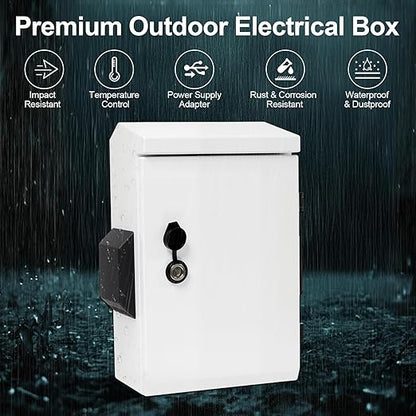 Outdoor Electrical Box with Key Lock, Aluminum Alloy Back Beam with M10 Sliding Groove, 12V Cooling Fan & Temperature Controller Included, Cold-Rolled Steel Electrical Box (15.75"x11.81"x5.91")