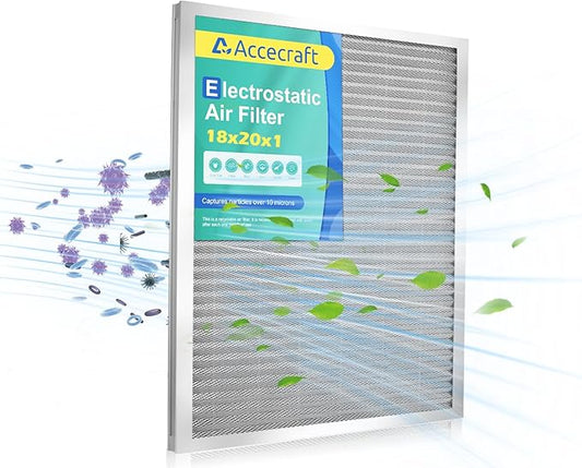 18x20x1 Electrostatic Air Filter, Washable & Reusable Aluminum AC/HVAC Furnace Filter, MERV 8, Lasts a Lifetime, Healthier Home or Office(Actual Size: 17.52"x19.76"x0.86")