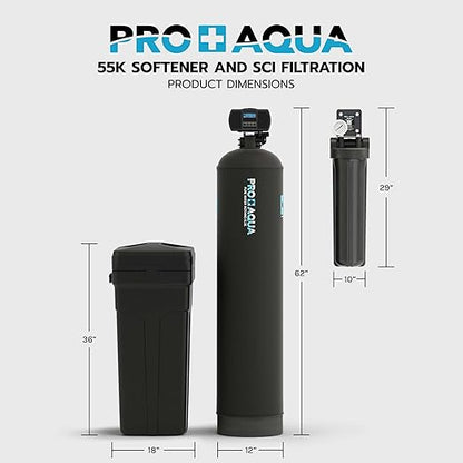 PRO+AQUA PRO-SCI-S55E Whole House Water Filter & Softener Bundle | 55,000 Grain Capacity | Removes Chlorine, Sediment, VOCs, Calcium & Magnesium | Ideal for 3–5 Bathrooms | High-Flow, Heavy-Duty