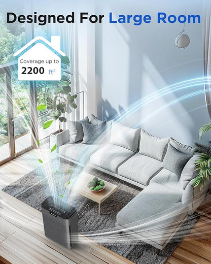 Air Purifiers for Home Large Room 2200 Ft² with Washable Filters, MOOKA H13 HEPA Air Purifier for Home Pets Bedroom with Fragrance, Air Cleaner for Smoke Dust Pollen Pets Hair Odor, KJ190 Grey