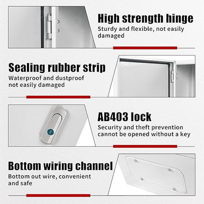 Electrical Box 16 x 12 x 8 Inch Indoor Outdoor Electrical Enclosure Box Steel Junction Box Wall Mounted Universal Electrical Project Box with Safety Locks and Mounting Plates