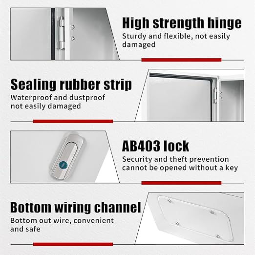 Electrical Box 20 x 16 x 8 Inch Indoor Outdoor Electrical Enclosure Box Steel Junction Box Wall Mounted Universal Electrical Project Box with Safety Locks and Mounting Plates