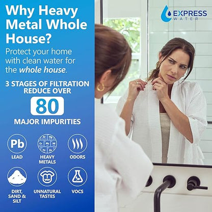 Whole House Water Filter System| HEAVY METAL| 3 Stage Water Purifier Whole Home, Top-Tier Heavy Metal Filter Produces Overachieving H2O, Specially Targets Lead, Arsenic, Chromium, Reduces Chlorine