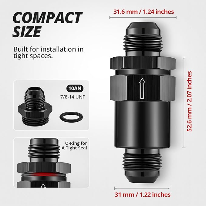 EVIL ENERGY 10AN Billet Inline Fuel Filter 30 Micron Aluminum Black for Car EFI & Carb Fuel Systems, Motorcycle and Boats