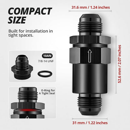 EVIL ENERGY 10AN Billet Inline Fuel Filter 30 Micron Aluminum Black for Car EFI & Carb Fuel Systems, Motorcycle and Boats