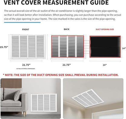 Vent Cover 20 x 14(Duct Opening Size),Air Return Vent Cover,Flat Vent Cover,Rejillas De Aire Acondicionado para Casa,Return Air Grilles,Outer Dimensions:21.75"Wx15.75"H(20"W x 14"H, Duct Opening)