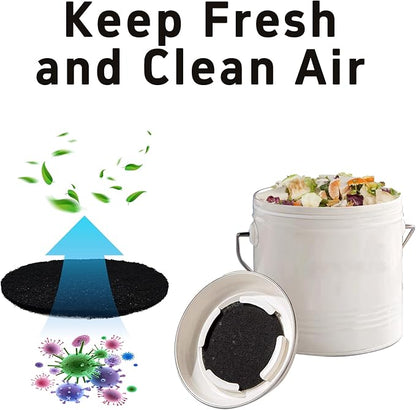 6PCS 6.7” Round Compost Bin Charcoal Filters, 0.4” Thick Activated Carbon Filters for Kitchen Countertop Compost Pail, Home Bucket Filter Replacements