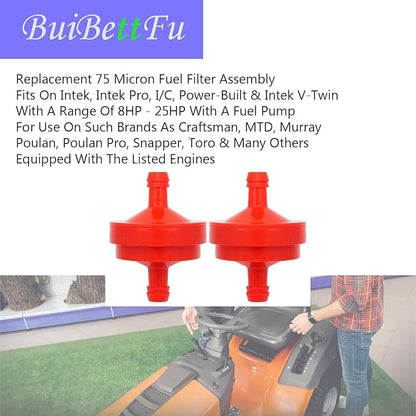 298090 394358 Lawn Mower 1/4" Inline Gas Fuel Filter for B & S BS 394358S 5098K AM38708 7-6572 1/4" Inline Gas 75 Micron Assembly (2/Pack)