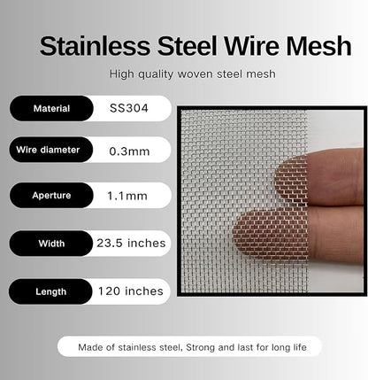 20 Mesh Stainless Steel 304 Wire Mesh Fence Screen 23.5 inches x 10 feet