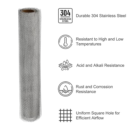 PATIKIL 40" L x 16" W Woven Wire Mesh, 16 Mesh 304 Stainless Steel Air Vent Filter Screen with Gloves for Window Security Vent Cover Filtration Animals Fence