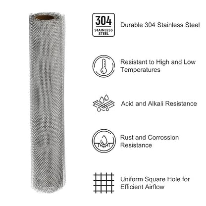 PATIKIL 40" L x 16" W Woven Wire Mesh, 16 Mesh 304 Stainless Steel Air Vent Filter Screen with Gloves for Window Security Vent Cover Filtration Animals Fence