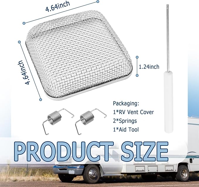 4.64×4.64 Inch RV Vent Cover Stainless Steel,RV Furnace Vent Screen & Installation Tool for Avoiding Flying Animal,RVs Furnace Vents Cover Fit RVs/Campers Car Accessories