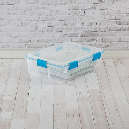 Sterilite 4-Pack Gasket Box, Home Storage Organizer Bins with Lids, 37 Quart – Stackable Clear Plastic Containers for Bedroom, Bathroom, Garage, Basement, or Attic