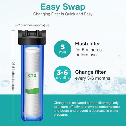 SimPure Whole House Water Filter Cartridges 5 Micron 20" x 4.5" CTO Activated Carbon Block, For DB20P, FC25B, CTO20BB, WHB20, 4 Pack
