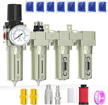 3/4" NPT Heavy Duty Industrial Grade 4 Stage Air Drying System,Coalescing Filter,Particulate Filter,Double Desiccant Dryer and Air Regulator,Manual Drain,For Plasma Cutter and Paint Spray