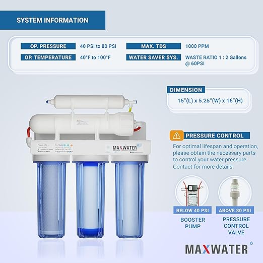 Max Water 5 Stage 100 GPD Reverse Osmosis Water Filtration System + Faucet-B + NSF Certified Tank + 7 Extra Replacement Filter Cartridges - Wall Mount/Under Sink RO System - Model: RO-5C6