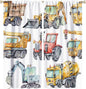 Kids Excavator Curtains, Retro Truck Tractor Machinery Construction Vehicle Crane Digger Mixer Rod Pocket Decorative Windows Curtain for Teens Girls Boys Room 63x72in (30% Blackout)