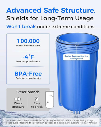 Waterdrop 2 Stage Whole House Water Filter System, with Carbon Filter and Sediment Filter, 5-Stage Filtration, Highly Reduce Chlorine, Taste, Odor, 5 Micron WD-WHF21-BG, 1" Inlet/Outlet