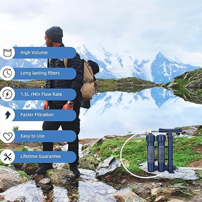 Emergency Water Filter Large Water Filtration System Survival - Hand Pump Water Filter, High Volume Water Purifier Camping, 3 Stage Water Filtration System Outdoor Portable Group Military Grade