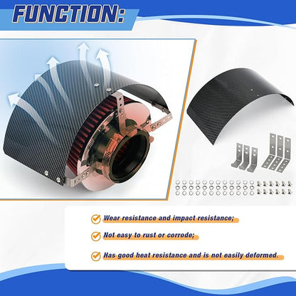 PTNHZ Universal Stainless Steel Air Intake Filter Cover Heat Shield Fits for 2.5-3.5" Cone or Cylinder Filter Carbon Fiber
