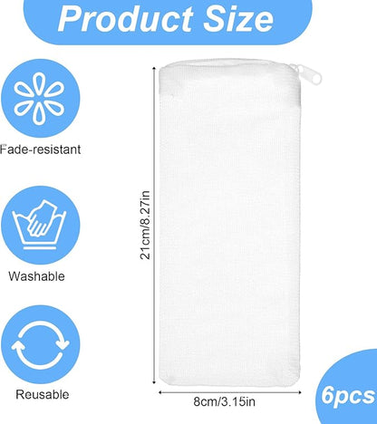 6 Packs Fine Mesh Bag Aquarium Mesh Bag Aquarium Filter Media Bags with Plastic Zipper, 8" x 3" Filter Bags for Fish Tank Pond Fine Resins Activated Carbon