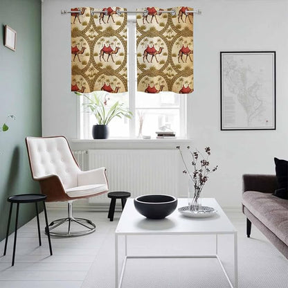 2 Panel Kitchen Cafe Curtains, Brown Desert Camels Sunlight Filtering Nature Air Through, Window Decor Tier Curtains for Living Room 55W x 39L inch Tropical Date Coconut Trees Cords Leaves