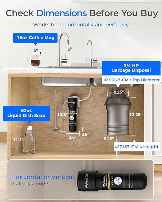 Waterdrop 10UB-CM 6 Months Under Sink Water Filter (Include: System+ 𝐅𝐚𝐮𝐜𝐞𝐭) for 99% Chloramine Reduce- Ideal for California, Florida and Washington- NSF/ANSI 42 Certified- with Faucet