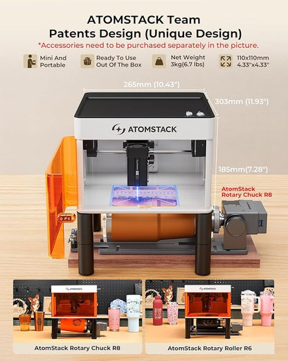 ATOMSTACK P1 5W Laser Engraver, Laser Cutter, Unibody Laser Engraving Machine, 10000 mm/min, 5000mW Diode for Beginners DIY, Wood, Leather, Acrylic, Metal, Portable, Single Laser, Class 1 Safe