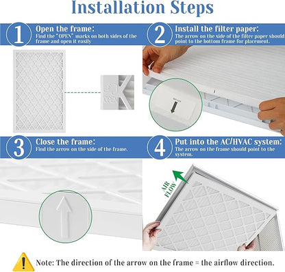 14x14x1 MERV 11 Air Filter, Quality AC/HVAC Furnace Filter，1 Reusable ABS Frame + 4 Pack Replaceable Filter Media，Breathe Fresher and Cost-effective