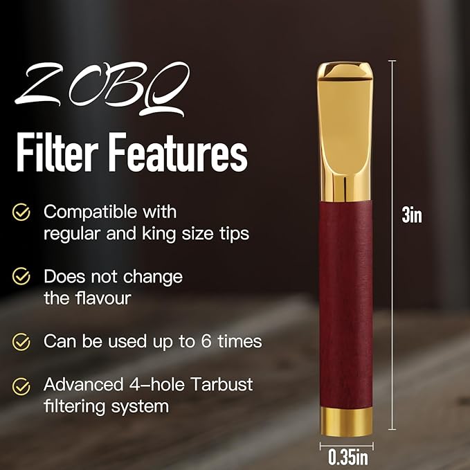 Reusable Washable Cigarette Filter Handcrafted Wood Metal Smoking Cigarette Filter Never Fade Cigarette Holders Reduces Tar Nicotine Birthdays Father Day Gift Wooden Gift Box
