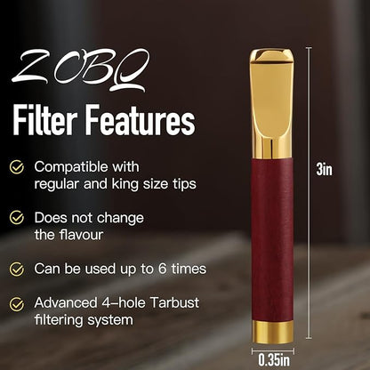 Reusable Washable Cigarette Filter Handcrafted Wood Metal Smoking Cigarette Filter Never Fade Cigarette Holders Reduces Tar Nicotine Birthdays Father Day Gift Wooden Gift Box