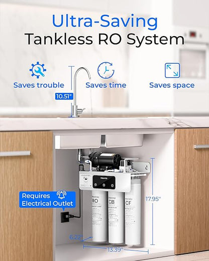 Waterdrop WD-T3-C Reverse Osmosis Water Filter, NSF/ANSI 372 Certified, 8-Stage Under Sink RO Water Filter, 450GPD Tankless Water Filtration System, 2:1 Pure to Drain, BPA Free, Plug-in Required