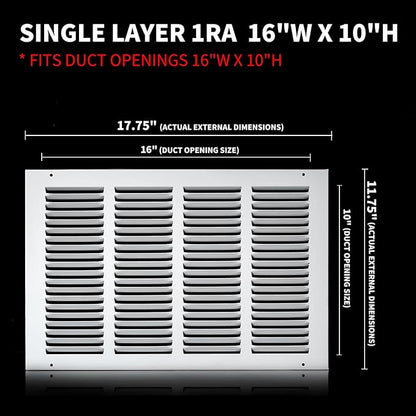 16x10 Return Air Grille(Duct Opening Size),Air Return Vent Cover,Flat Vent Cover,Rejillas De Aire Acondicionado Para Casa,Return Air Grilles,Outer Dimensions:17.75"Wx11.75"H(16"W x 10"H, Duct Opening)