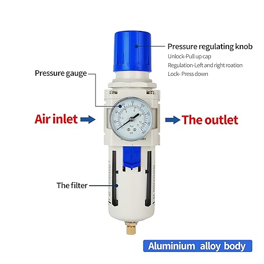 BLCH 1/2" NPT Air Compressor Filter - Air Pressure Regulator Filter Combo,Compressed Air Dryer AW4000-04 Semi-Auto Drain Poly Bowl Gauge 0-160 PSI 5μm