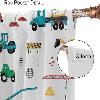 Construction Window Curtains, Kids Cartoon Construction Machines Building Hand Drawn Doodle Rod Pocket Decorative Windows Curtain for Children Teens Room Decor 42x63in (30% Blackout)