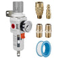 NANPU 3/8" NPT Compressed Air Filter Regulator Combo Piggyback, Semi-Auto Drain, 5 Micron Brass Element, Poly Bowl, Metal Bracket, 0-150 psi Gauge