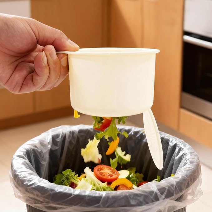 JOMCYDM Kitchen Sink Basket, Faucet Hanging Draining Basket, Kitchen Waste Catcher Hands-Free Press to Empty, Prevents Clogs & Messy Scraping (White)